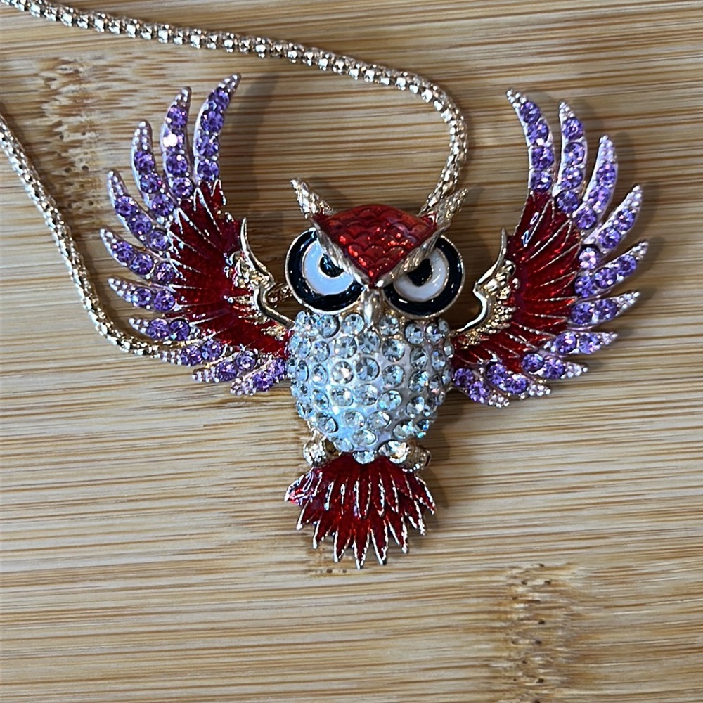 Rhinestone Owl Necklace Bling Charm Pendant New NWT